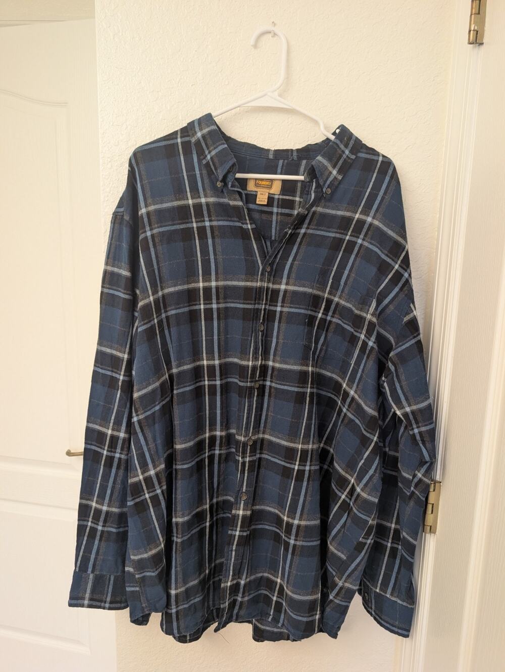 The Foundry Supply Co Men's 2XL 100% Cotton Button Up Long Sleeve Blue Plaid